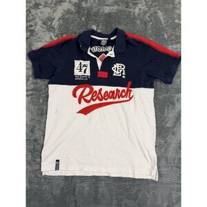 Lrg Mens Polo Shirt Size M Blue/White/Red Colorblock Design Research Graphic